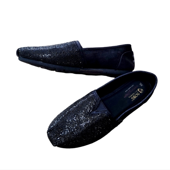 BOB'S SKECHER Black Glitter Plush Women's Size 8 Slip On Canvas Shoes - Picture 2 of 13